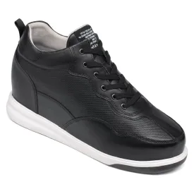 11CM / 4.33 Inches CMR CHAMARIPA Elevator Shoes - Elevate Your Style with Casual Height Increasing Elevator Shoes - Black Leather Tall Men's Shoes
