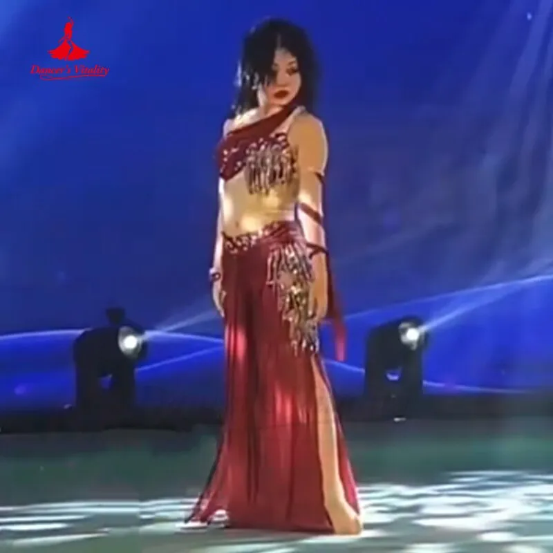 Belly Dance Performance Costume Suit AB Stones Bra Top split Trousers accessories Customsized Children Adult Bellydancing Set