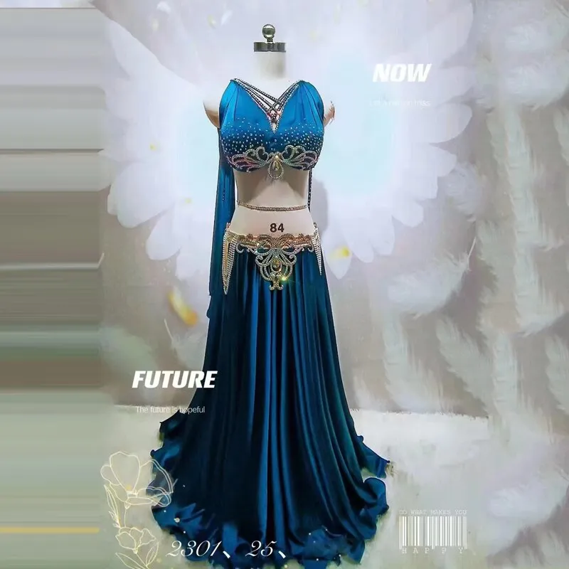 Belly Dancer Performance Clothing Customsize Adult Children Satin Bra split Long Skirt 2pcs Oriental Competition Costumes Suit