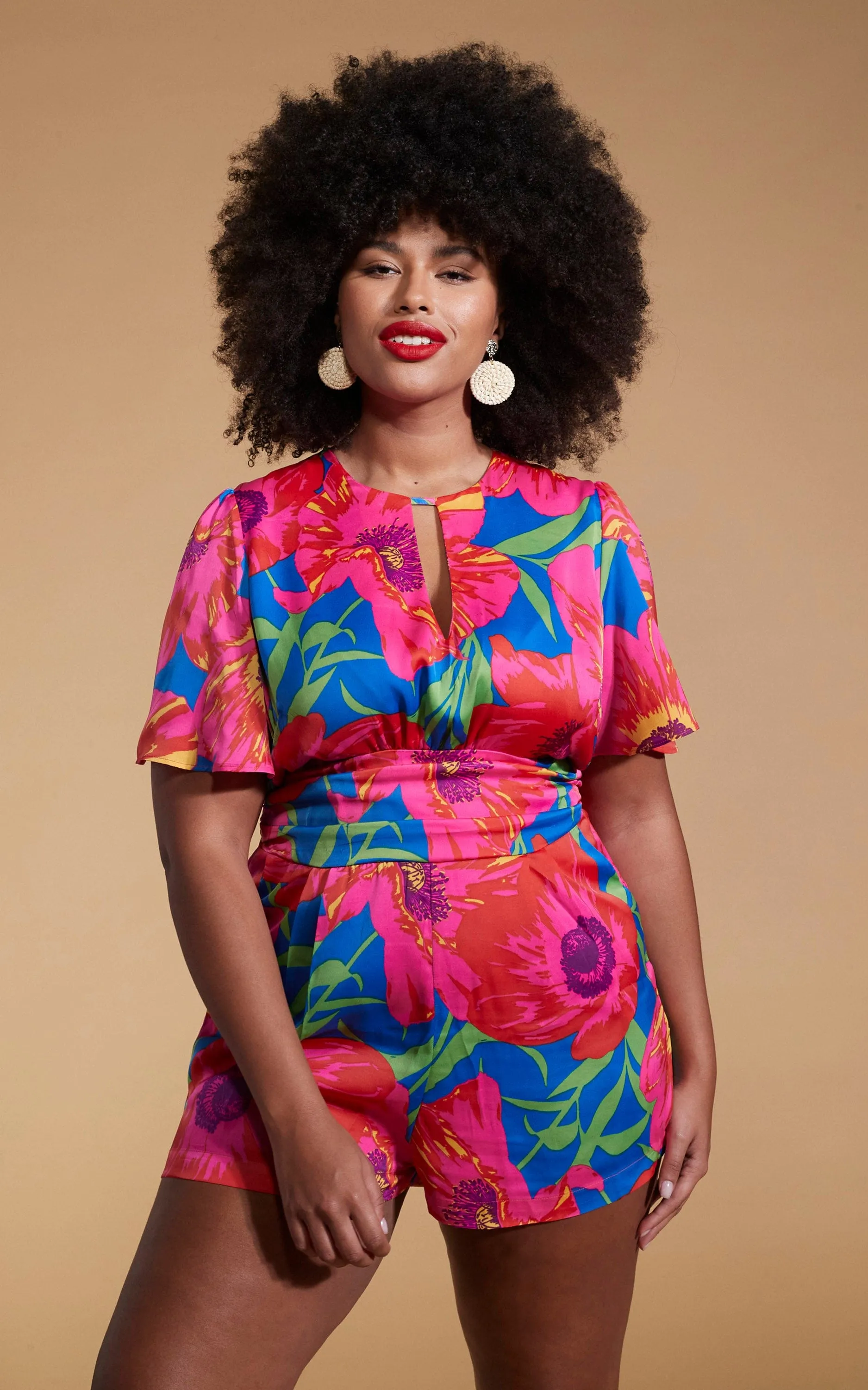 Fleur Playsuit In Poppy Bloom - Extended Sizing