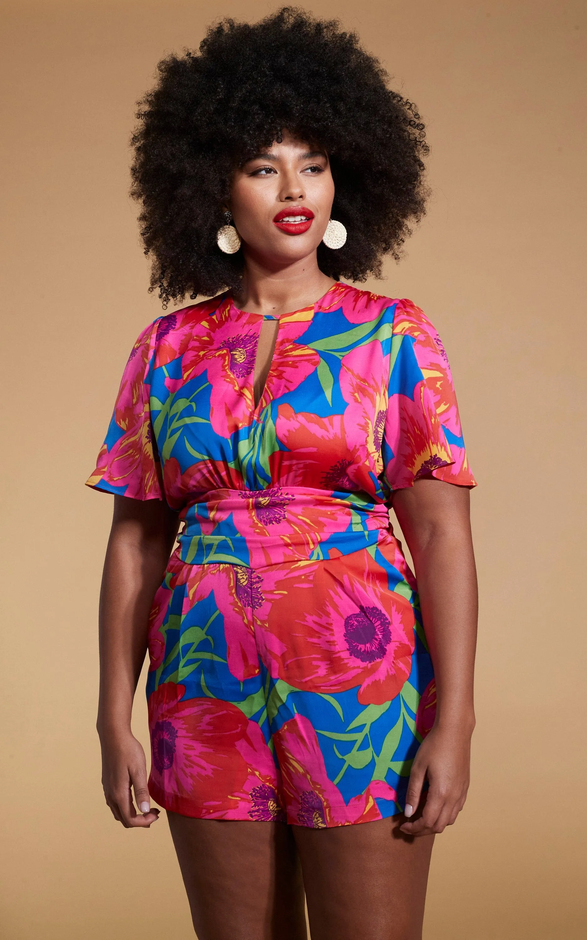 Fleur Playsuit In Poppy Bloom - Extended Sizing