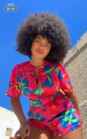 Fleur Playsuit In Poppy Bloom - Extended Sizing