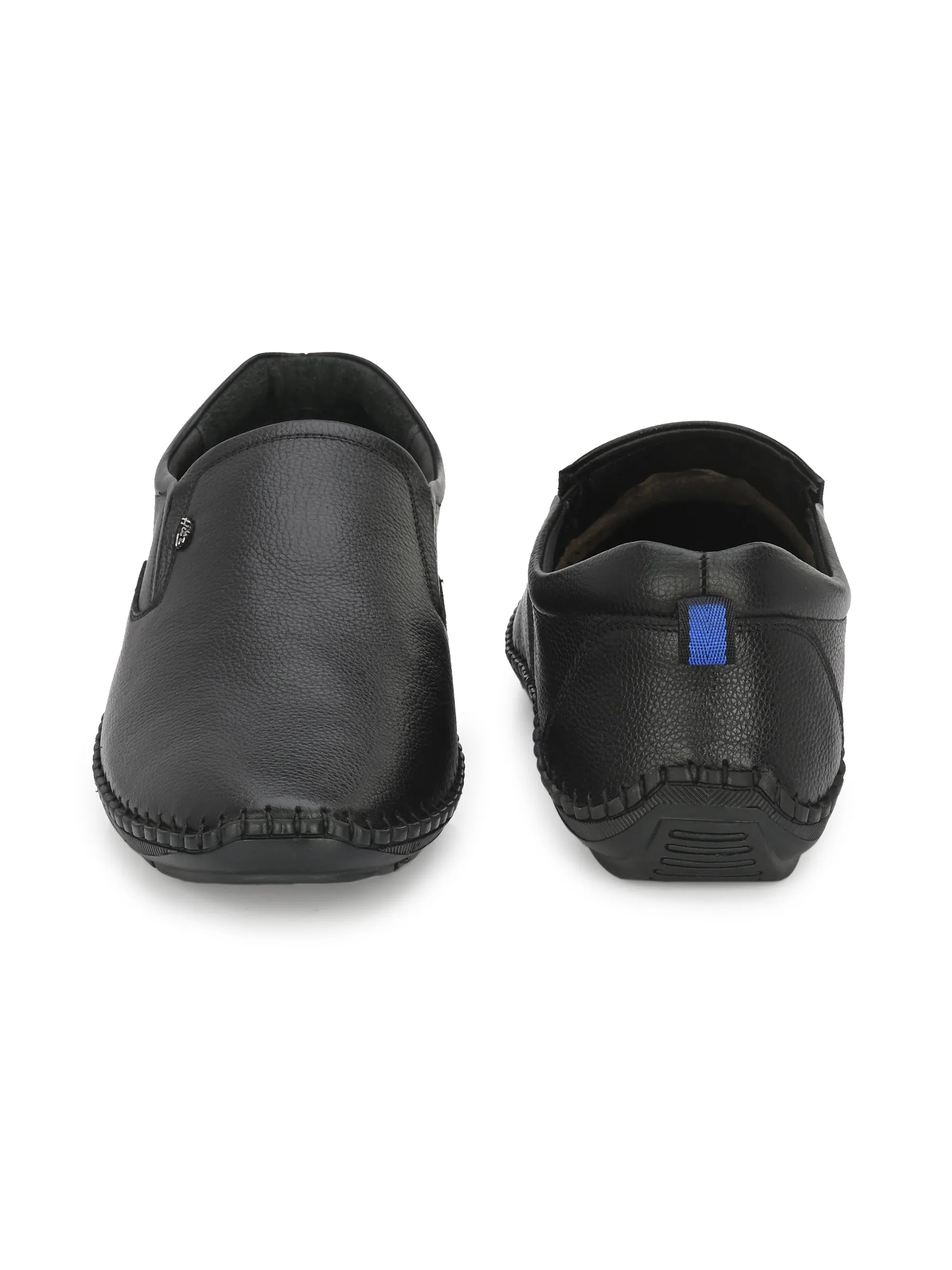 HITZ102 Men's Black Leather Casual Slip-On Shoes