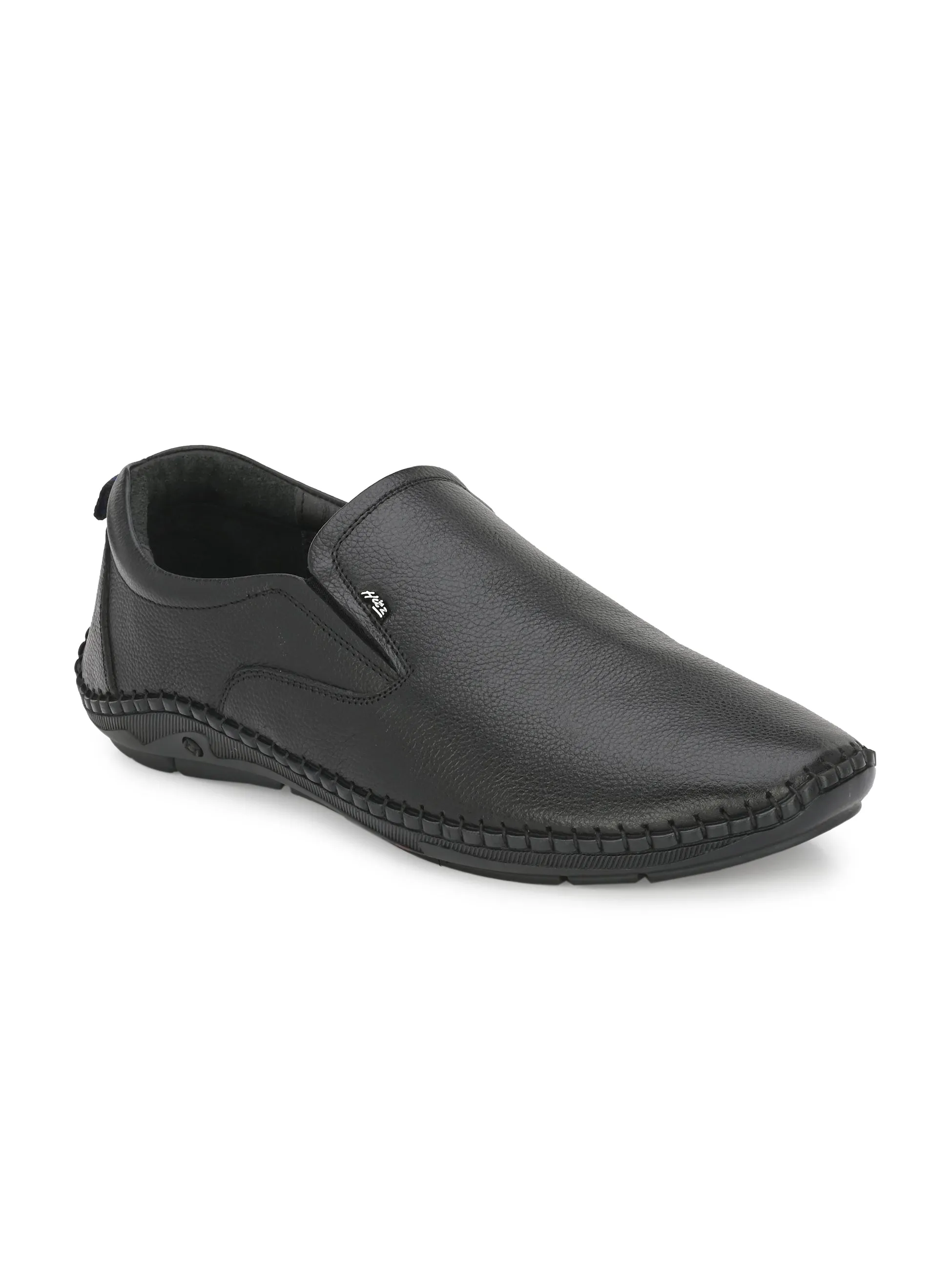 HITZ102 Men's Black Leather Casual Slip-On Shoes