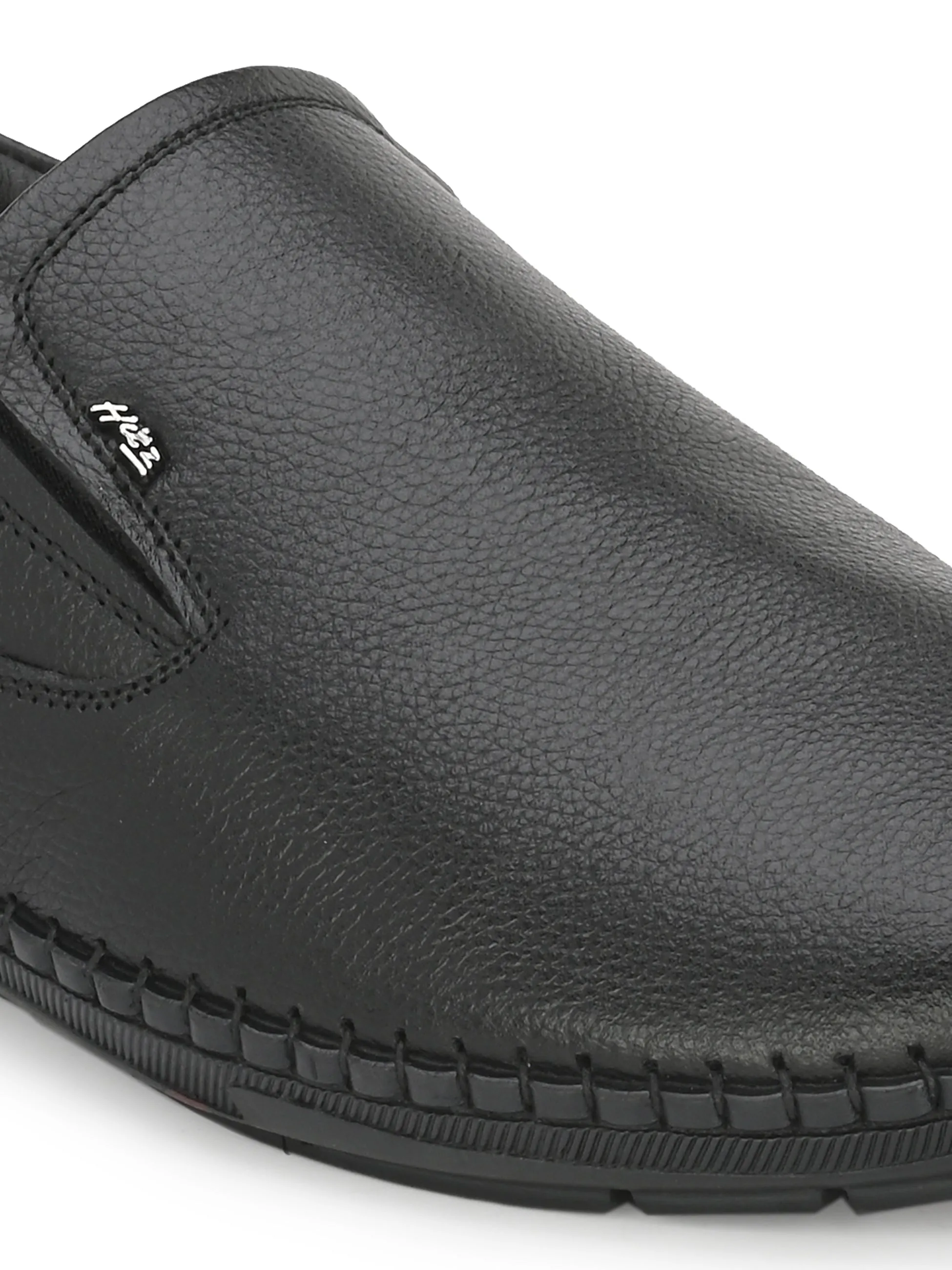 HITZ102 Men's Black Leather Casual Slip-On Shoes