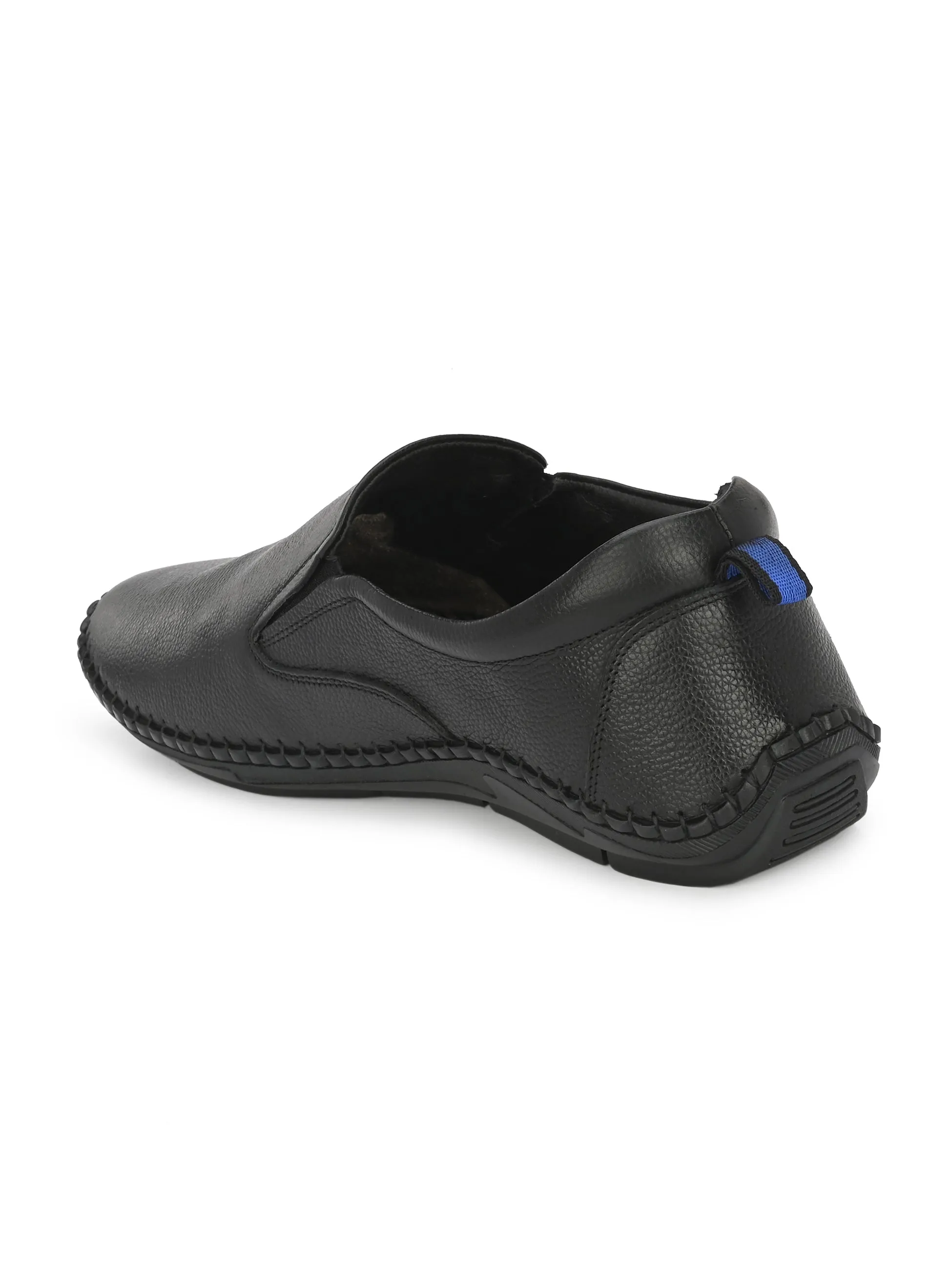 HITZ102 Men's Black Leather Casual Slip-On Shoes