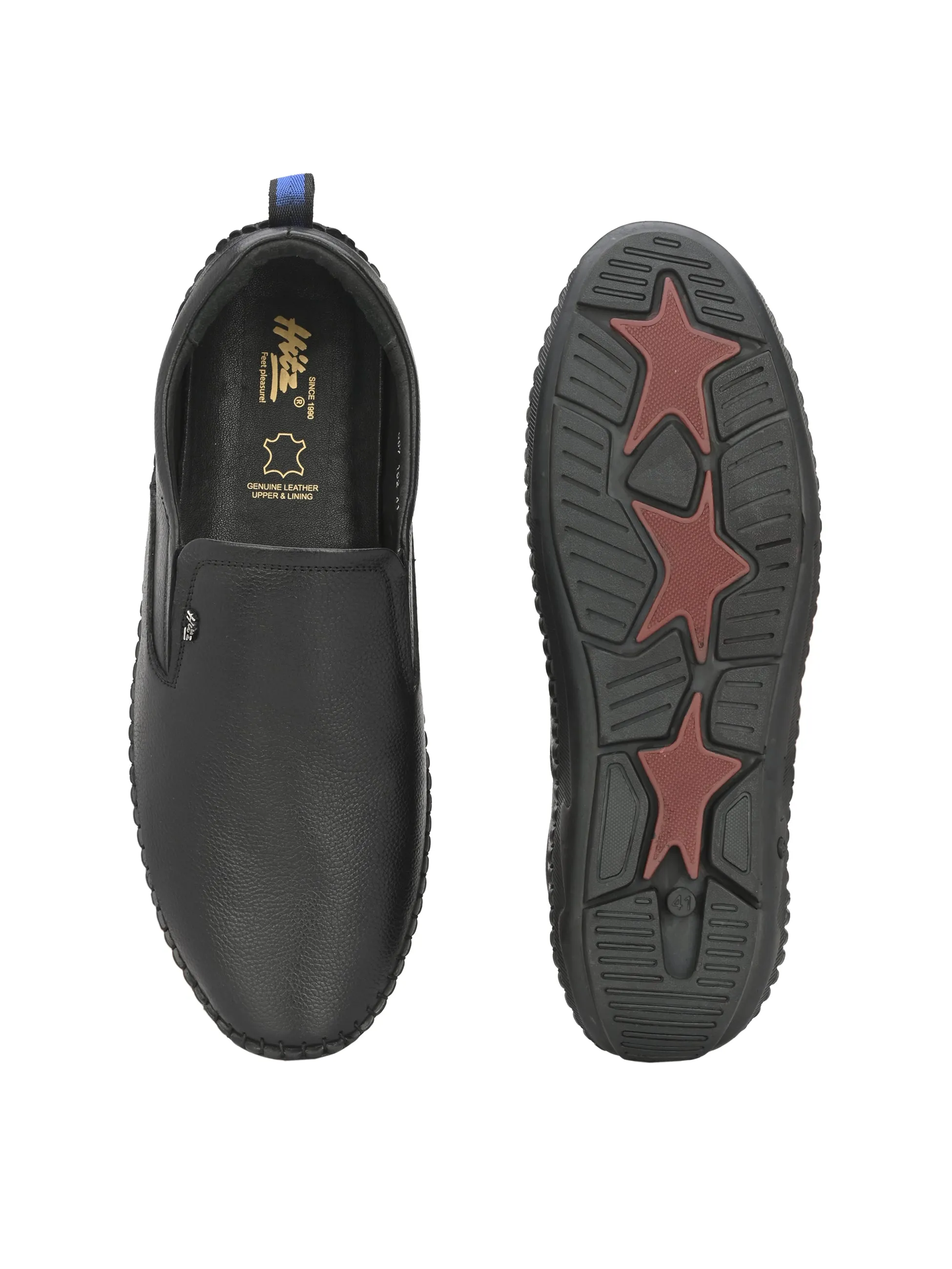HITZ102 Men's Black Leather Casual Slip-On Shoes