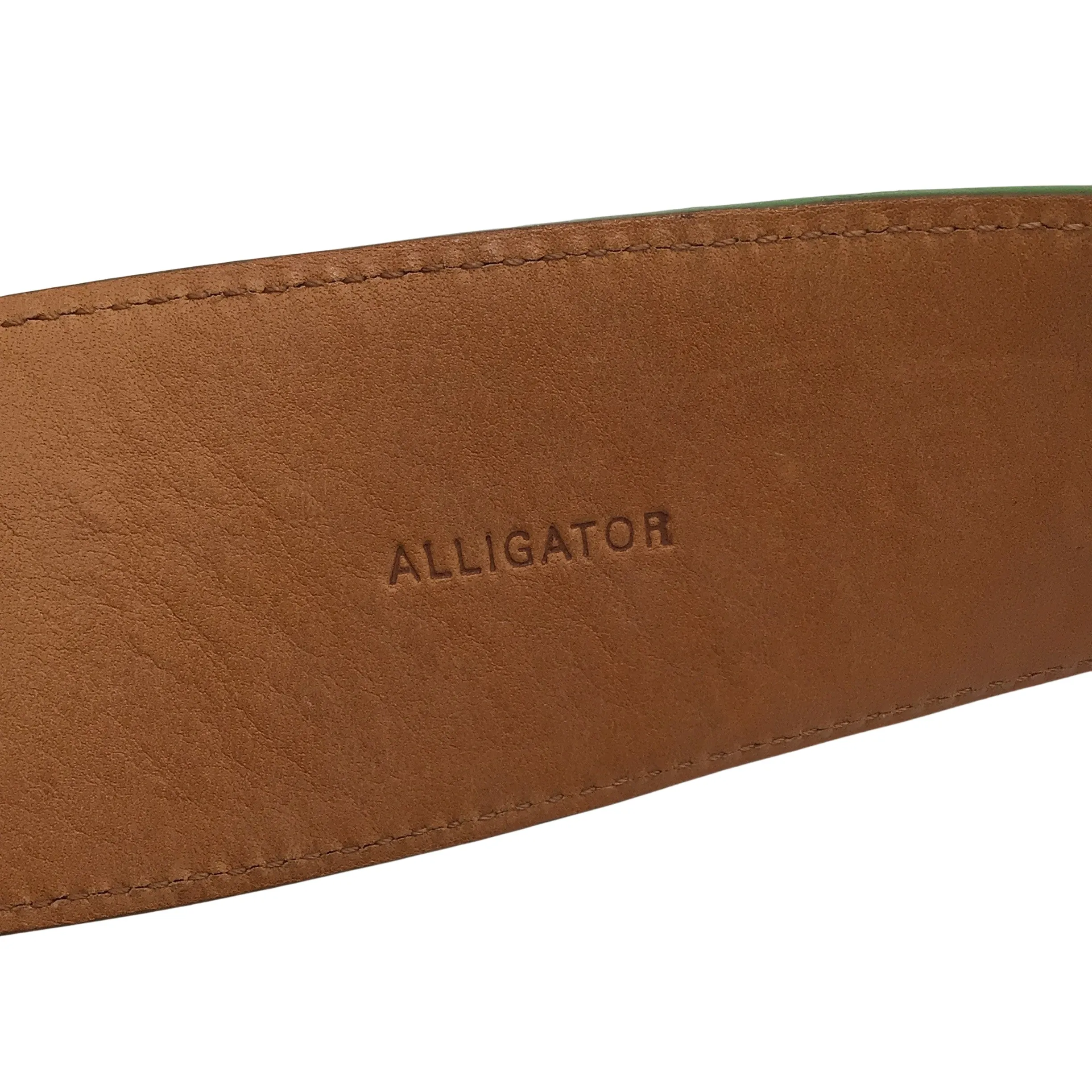 Ralph Lauren Green / Silver Lock Charm Wide Alligator Skin Leather Belt