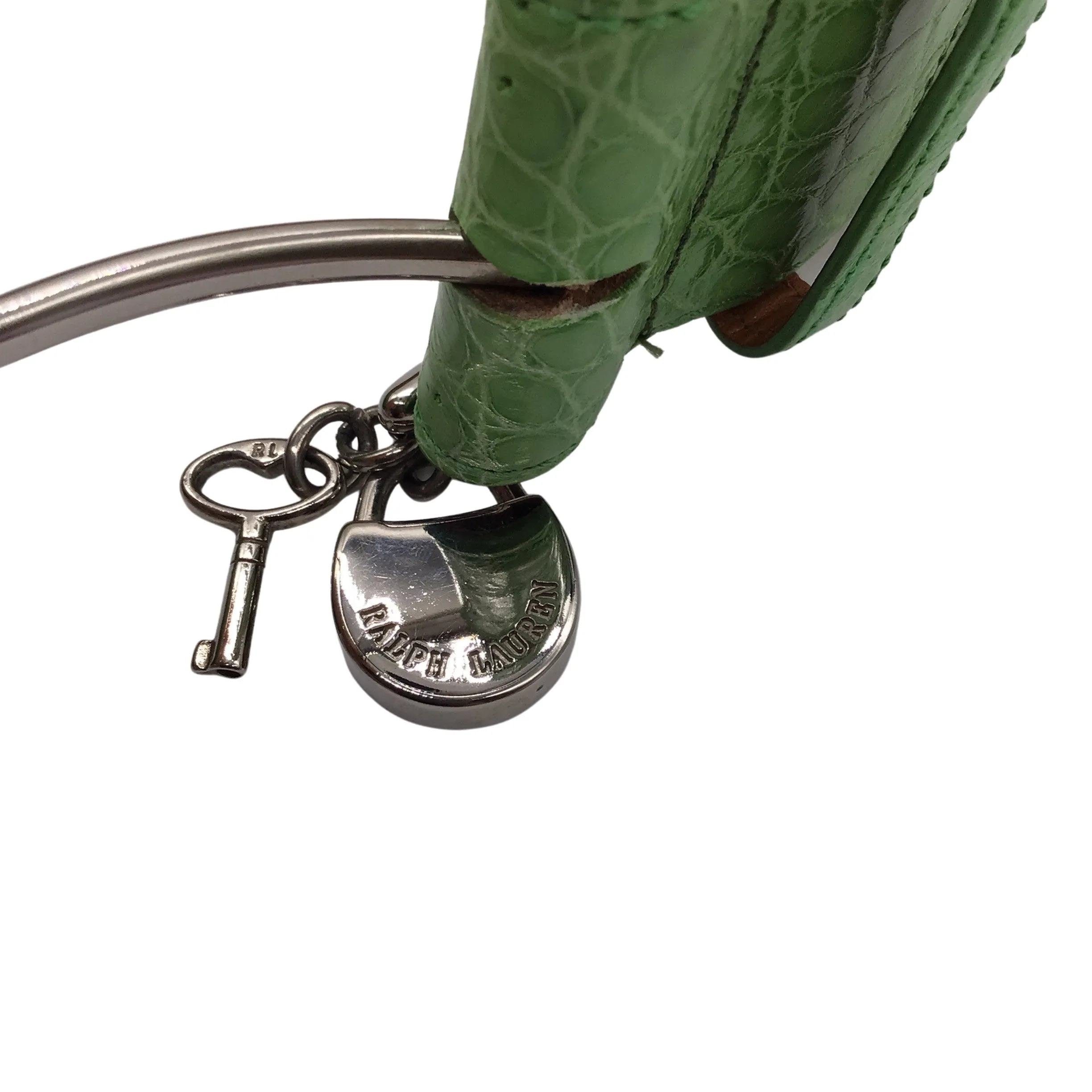 Ralph Lauren Green / Silver Lock Charm Wide Alligator Skin Leather Belt