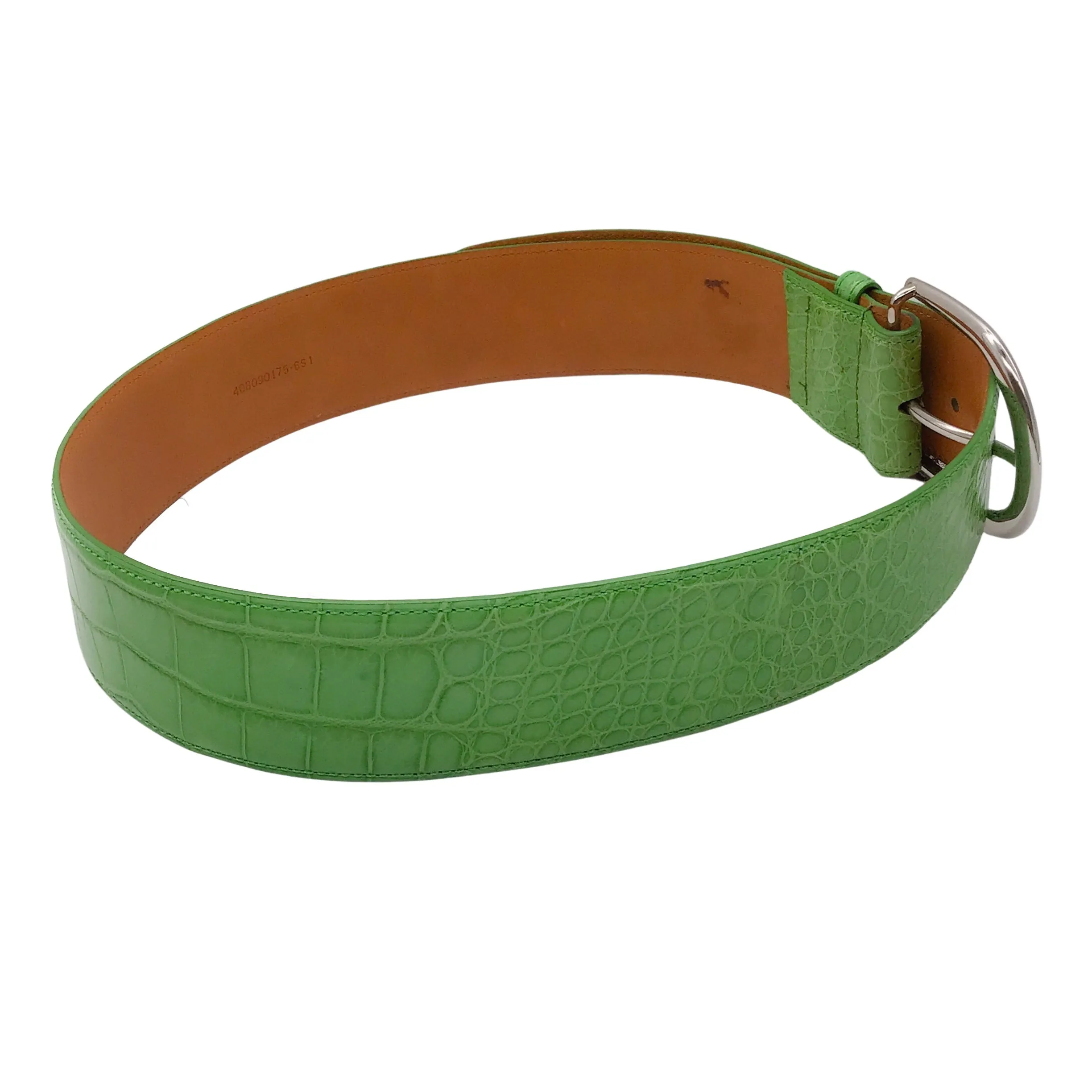 Ralph Lauren Green / Silver Lock Charm Wide Alligator Skin Leather Belt